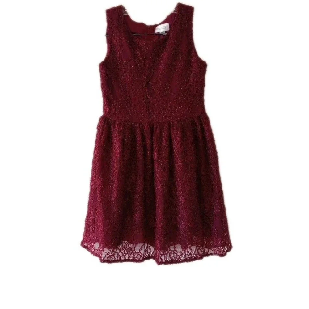 Children's Place Dress Girls Size 10 Burgundy Purple Metallic Sparkle Sleeveless - Picture 2 of 7